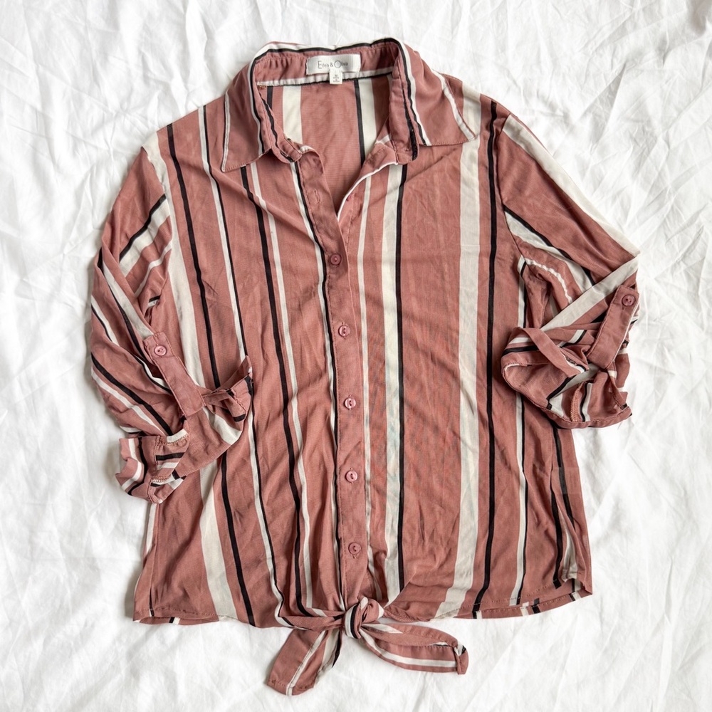 Mauve Striped Eden & Olivia Tie-Front Blouse - Picture 2 of 6
